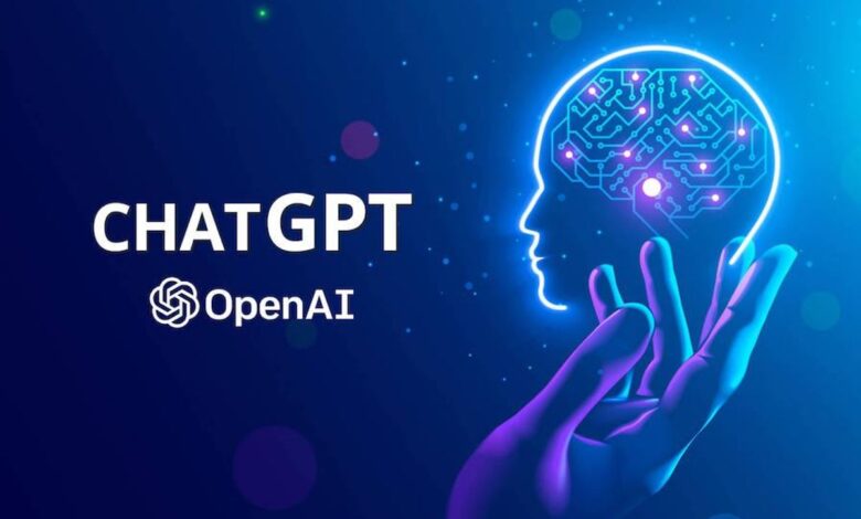 image of hand holding an ai face looking at the words chatgpt openai