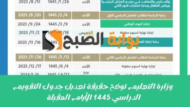 وزارة التعليم توضح حقيقة تعديل جدول التقويم الدراسي 1445 الأيام المقبلة