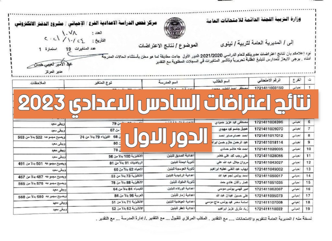 نتائج اعتراضات السادس الاعدادي 2023