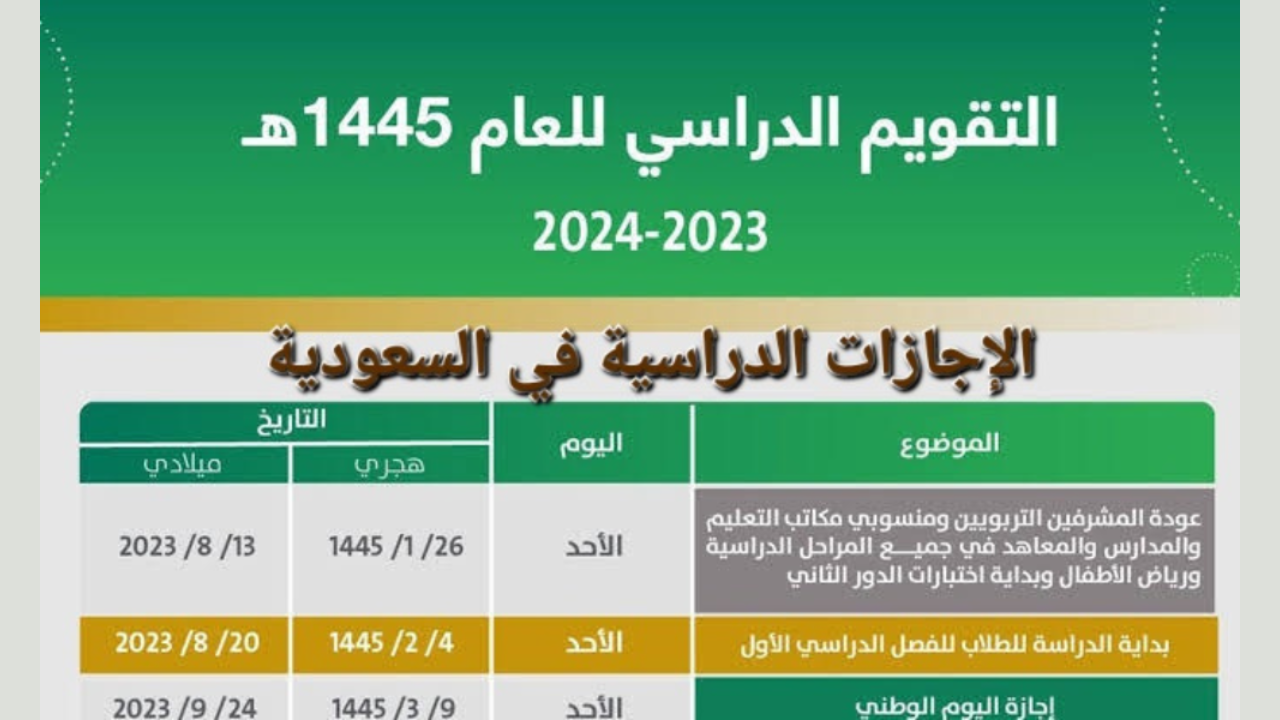 التقويم الدراسي بعد التعديل الأخير