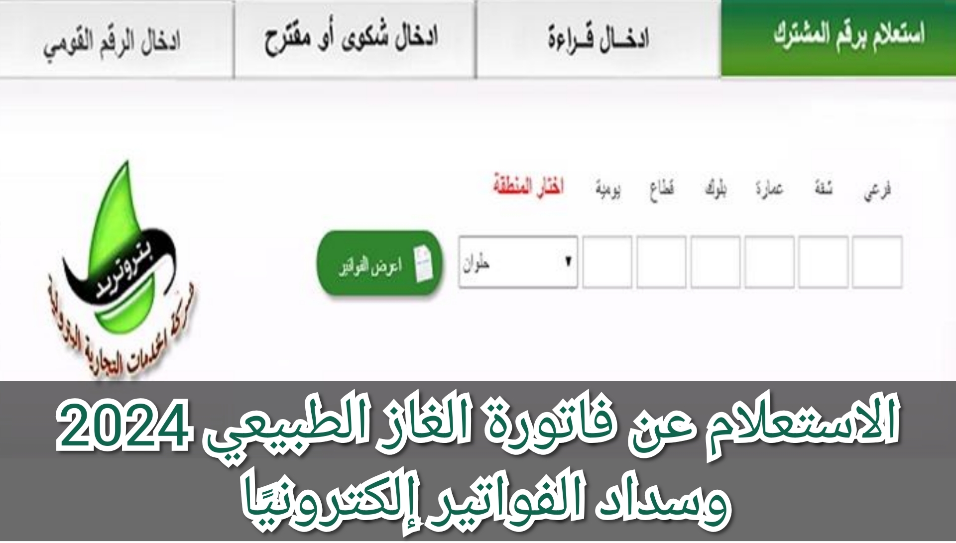 الاستعلام عن فاتورة الغاز الطبيعي 2024 وسداد الفواتير إلكترونيًا