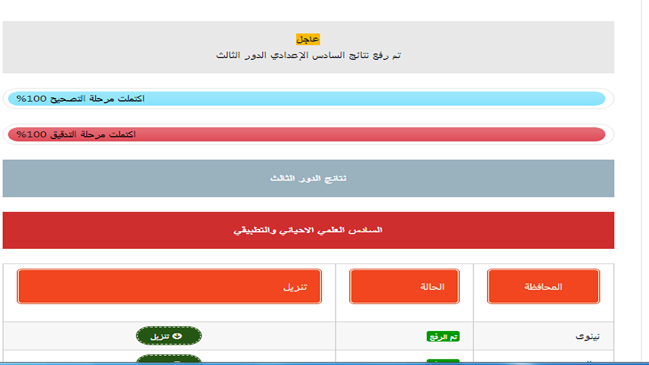 نتائج الصف السادس الإعدادي الدور الثالث في العراق 2023