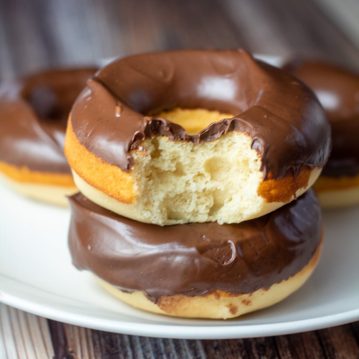 chocolate frosted baked donuts sq