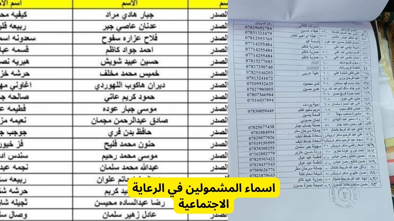 اسماء المشمولين في الرعاية الاجتماعية