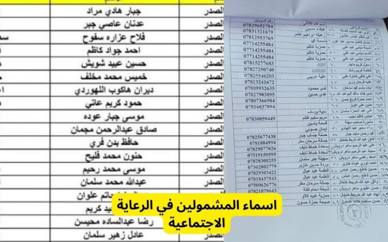 رابط اسماء المشمولين في الرعاية الاجتماعية