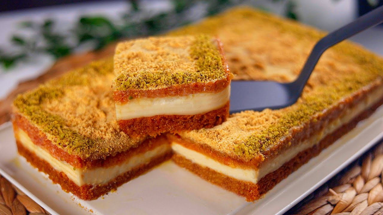 طريقة عمل بسبوسة بالقشطة والكنافة