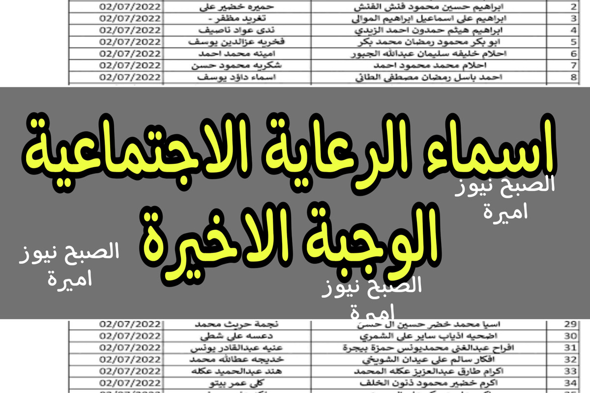 اسماء الرعاية الاجتماعية الوجبة الاخيرة
