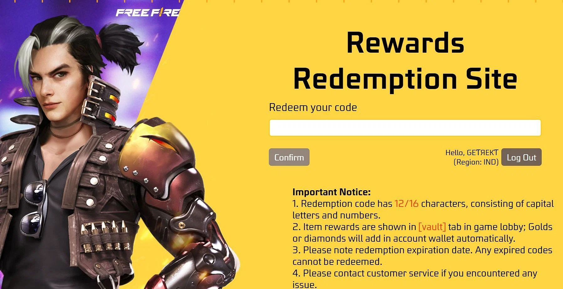 free fire codes