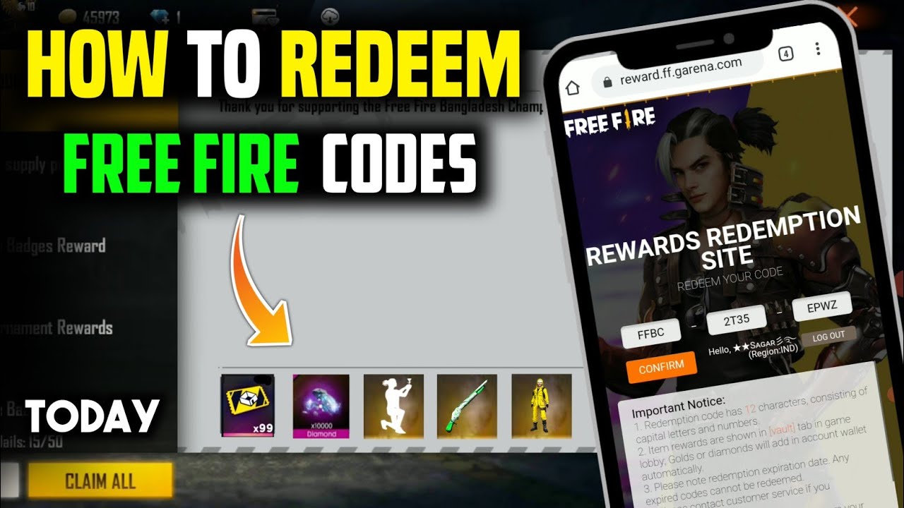 اكواد فري فاير Free Fire Codes اليوم