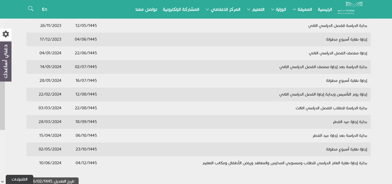 متى يبدا الترم الثالث 1445