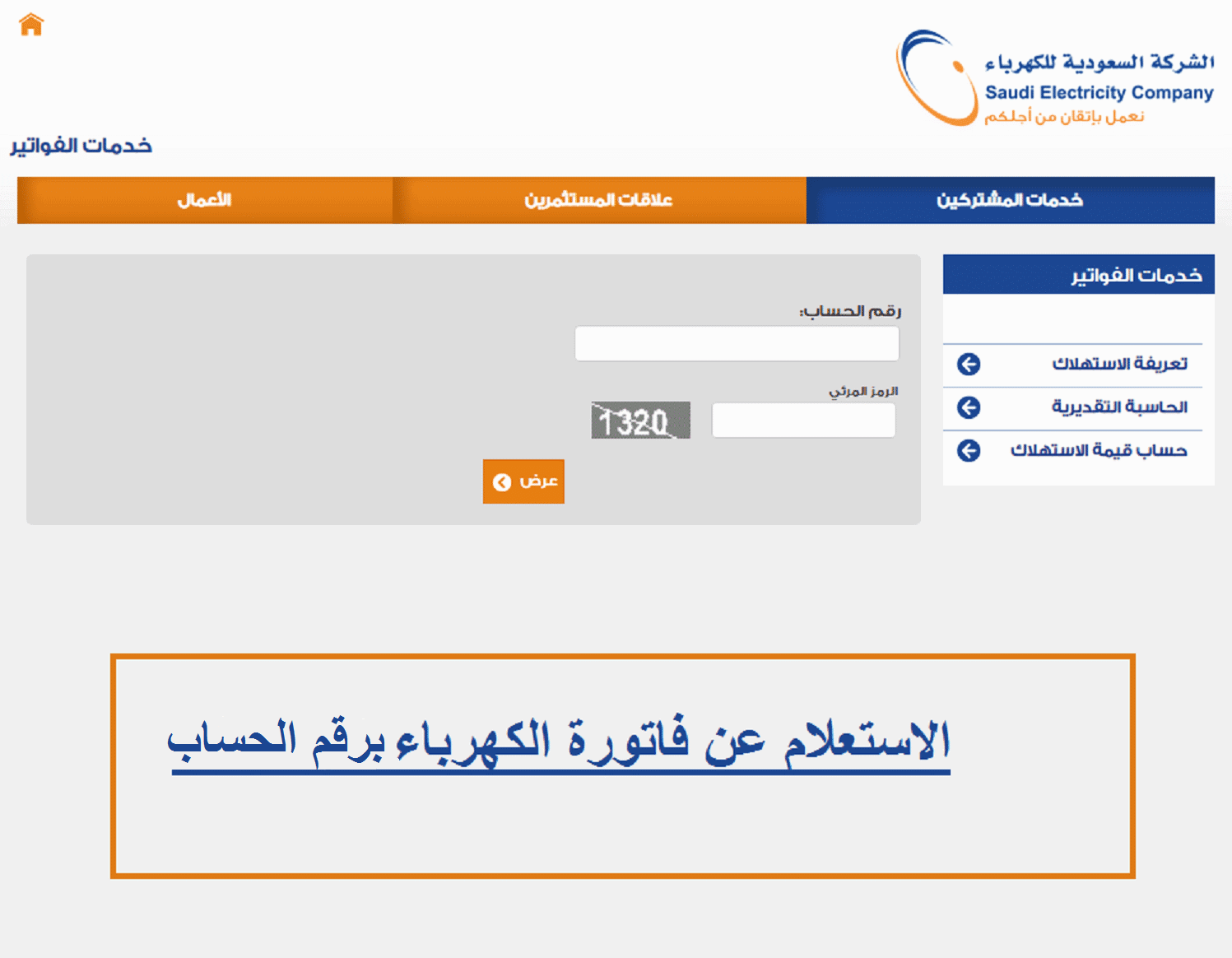 الاستعلام عن فاتورة الكهرباء