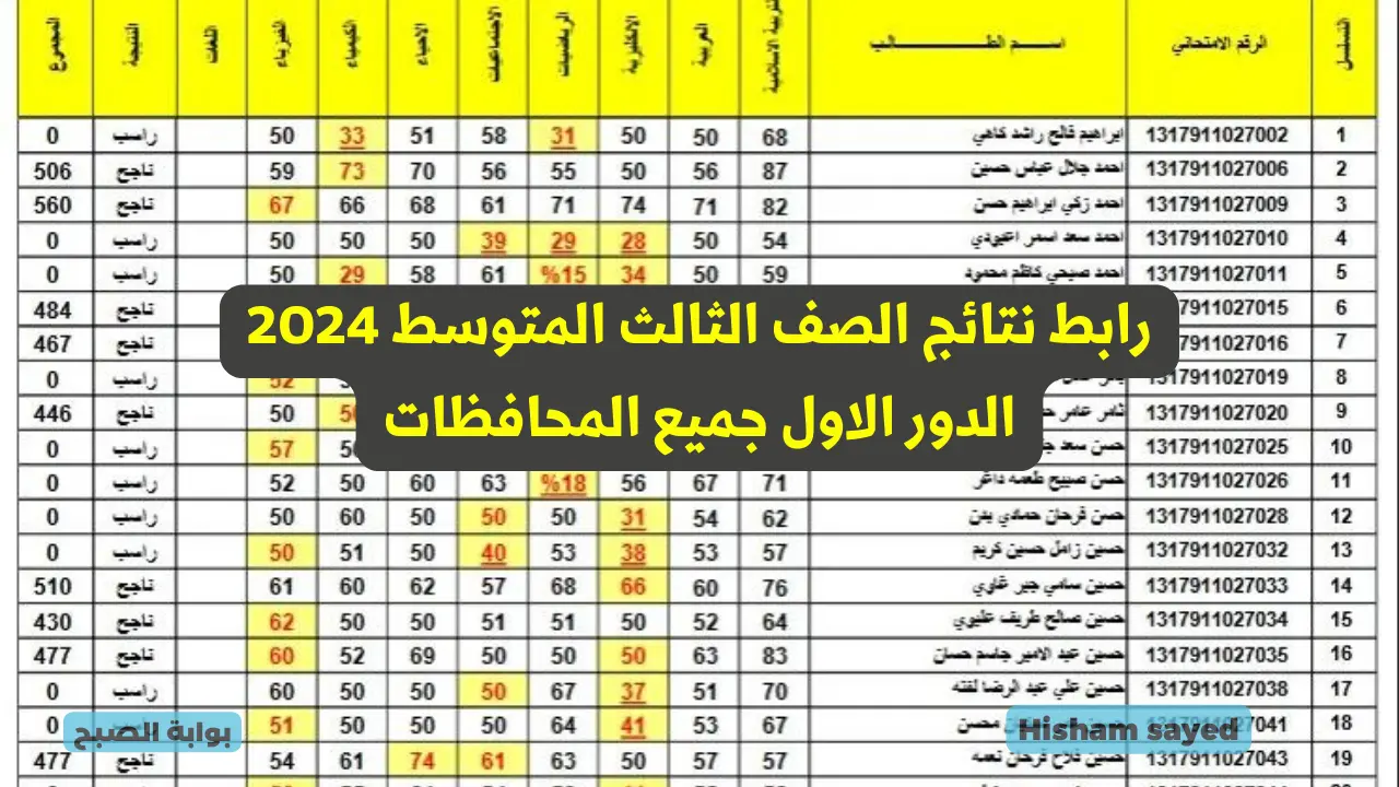 نتائج الثالث متوسط 2024 الدور الاول pdf