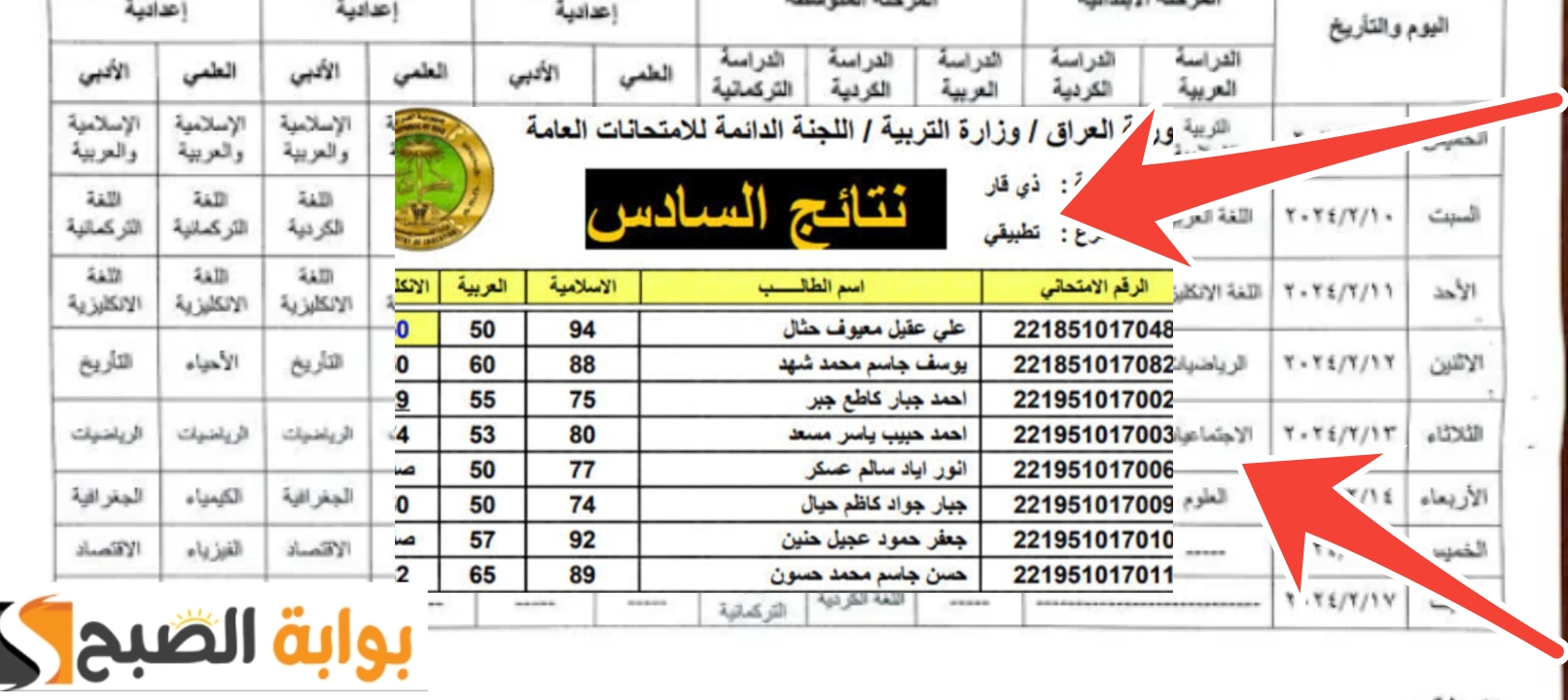 نتائج السادس الابتدائي الدور الأول التمهيدي