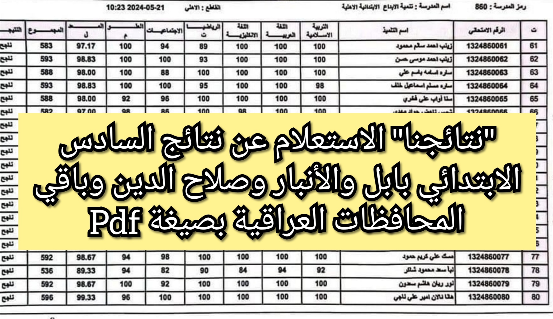 الاستعلام عن نتائج السادس الابتدائي