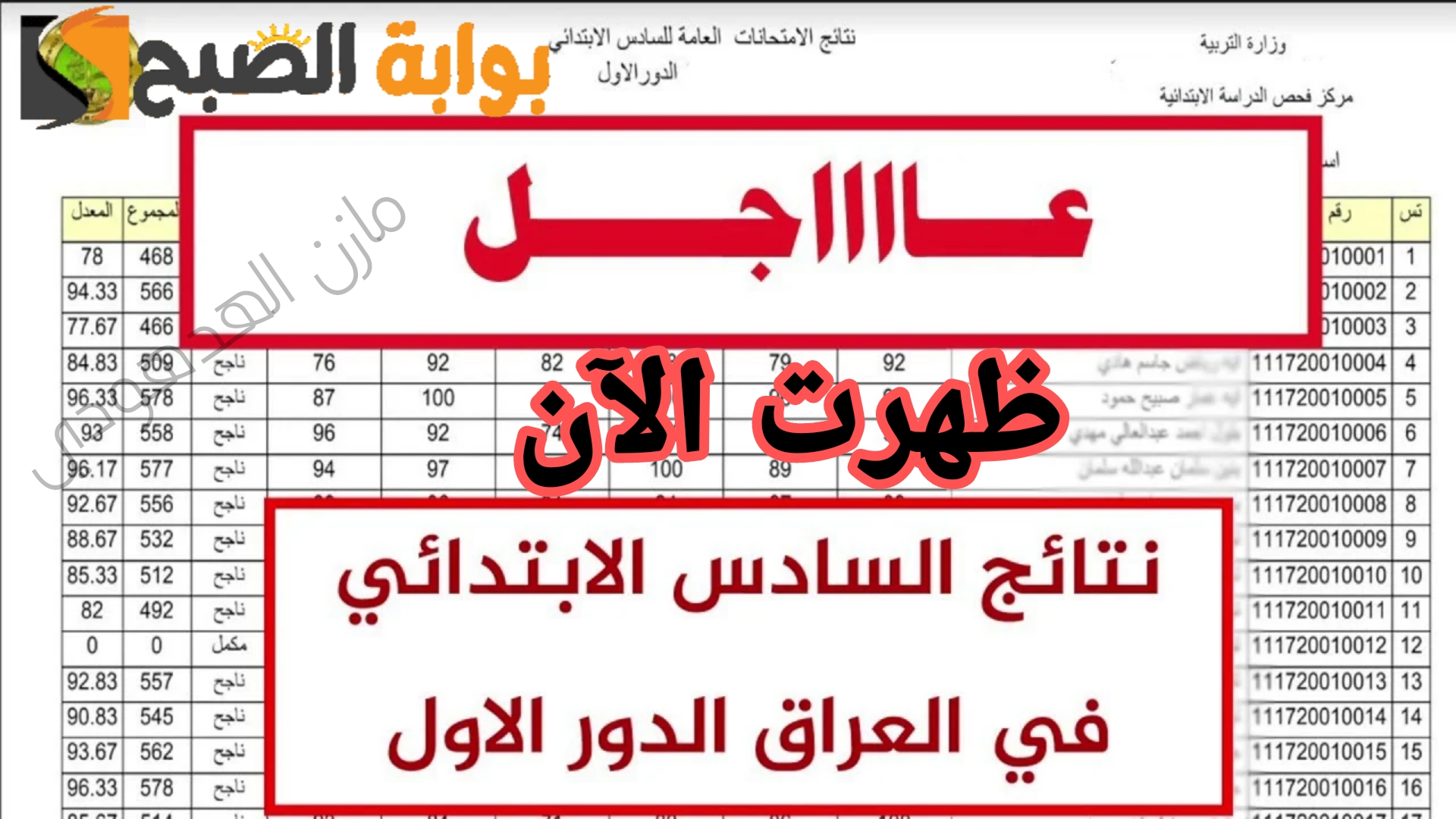 نتائج الصف السادس الابتدائي 2024