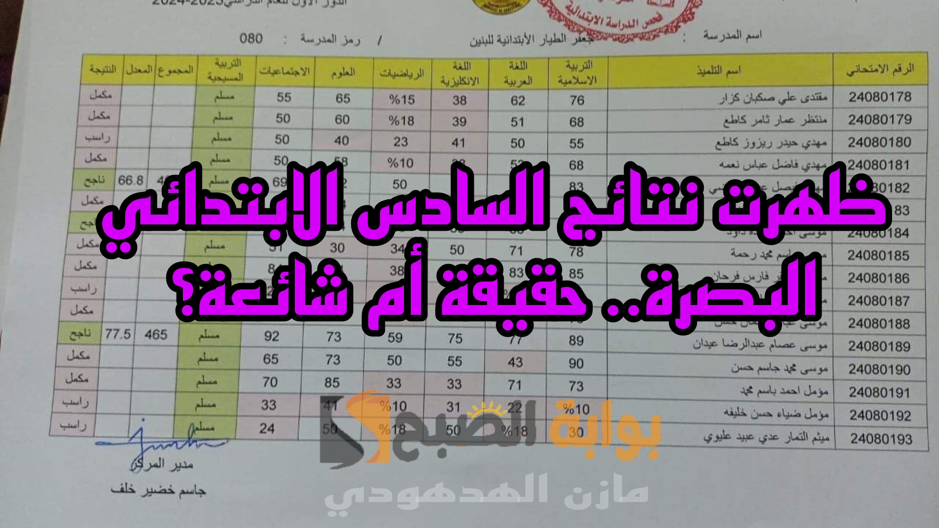نتائج السادس الابتدائي البصرة