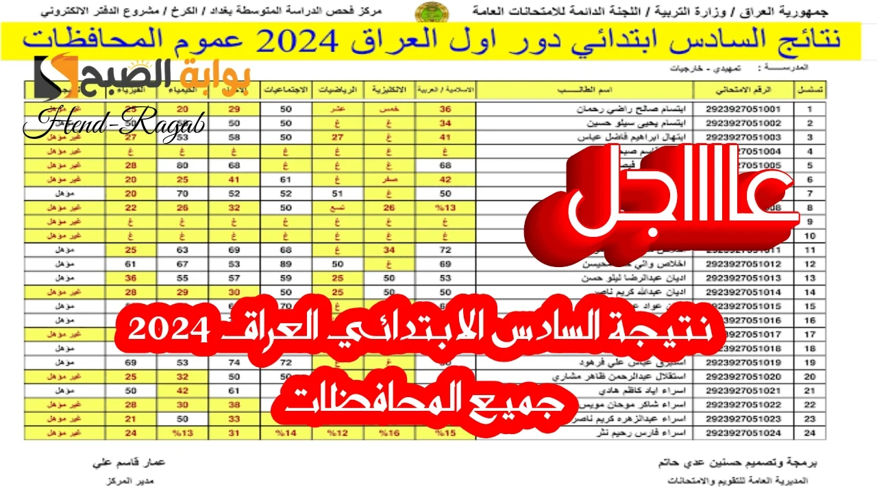 نتائج الصف السادس الابتدائي 2024 التربية العراقية