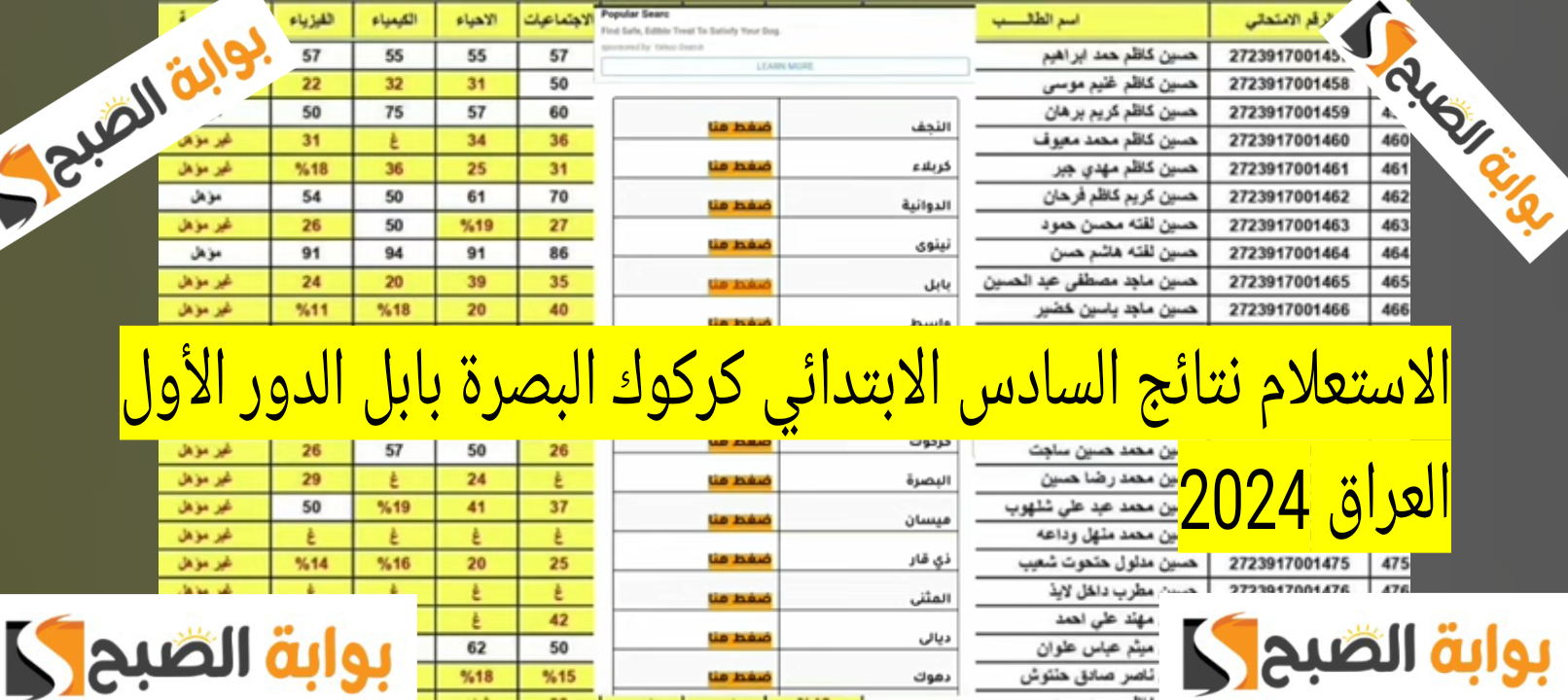 الاستعلام نتائج السادس الابتدائي كركوك البصرة بابل الدور الأول العراق 2024