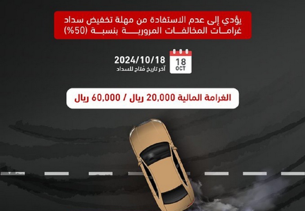 المرور يُحذر من مخالفة خطيرة لا تستفيد من مهلة تخفيض سداد غرامات المخالفات المرورية