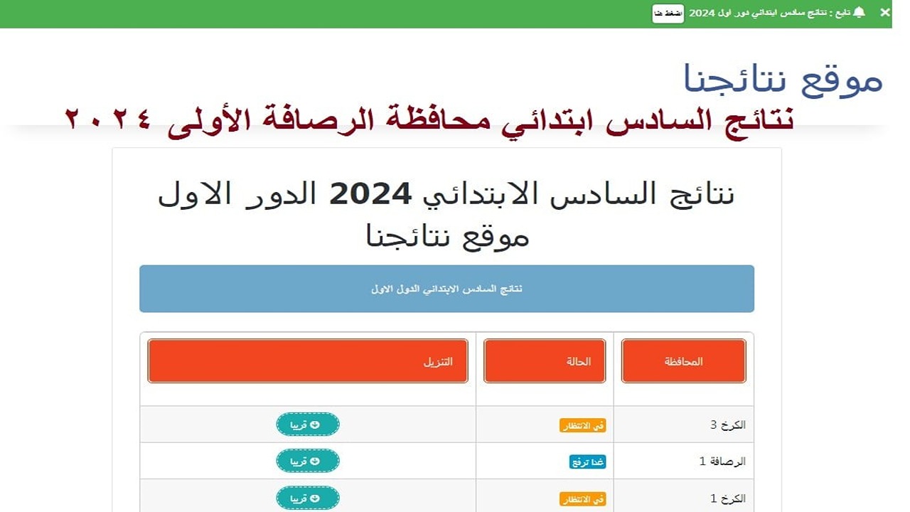 رابط نتائج السادس الابتدائي الرصافة 2024