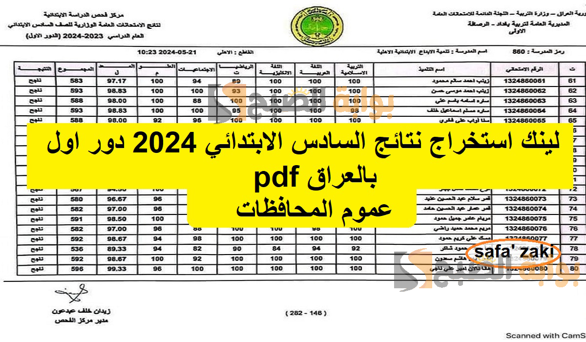 لينك استخراج نتائج السادس الابتدائي 2024 دور اول بالعراق pdf
