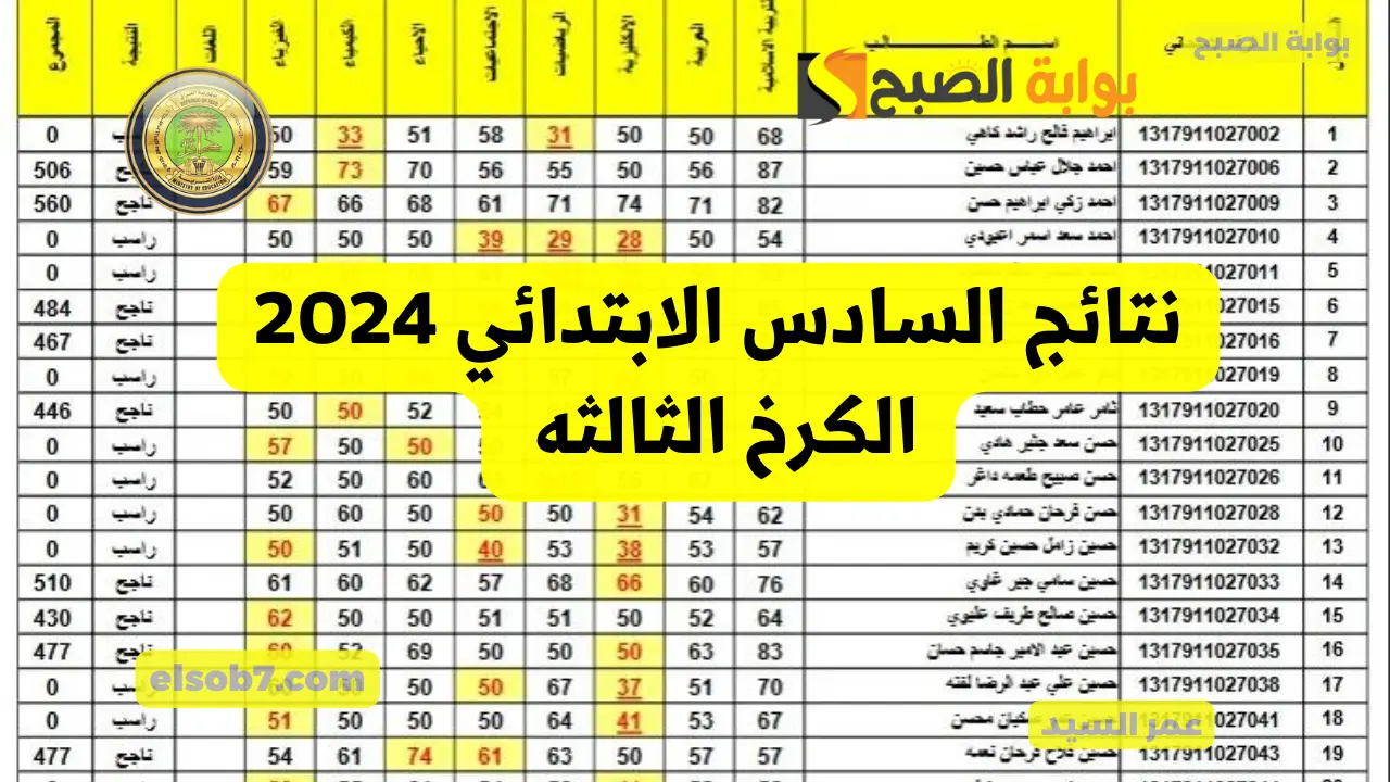 نتائج السادس الابتدائي 2024 الكرخ الثالثه