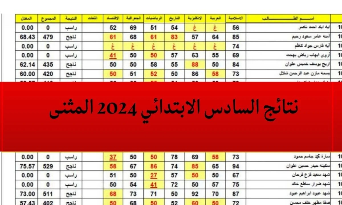 نتائج السادس الابتدائي 2024 محافظة المثنى