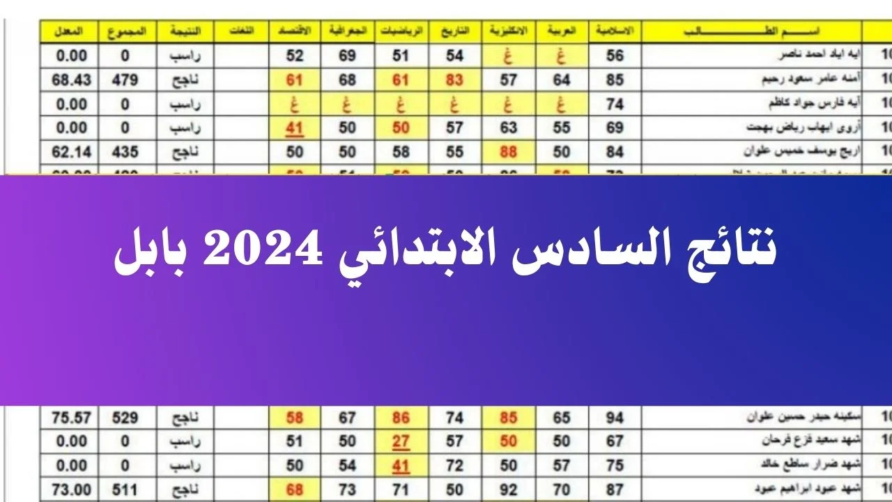 نتيجة السادس الابتدائي بابل الدور الأول 2024