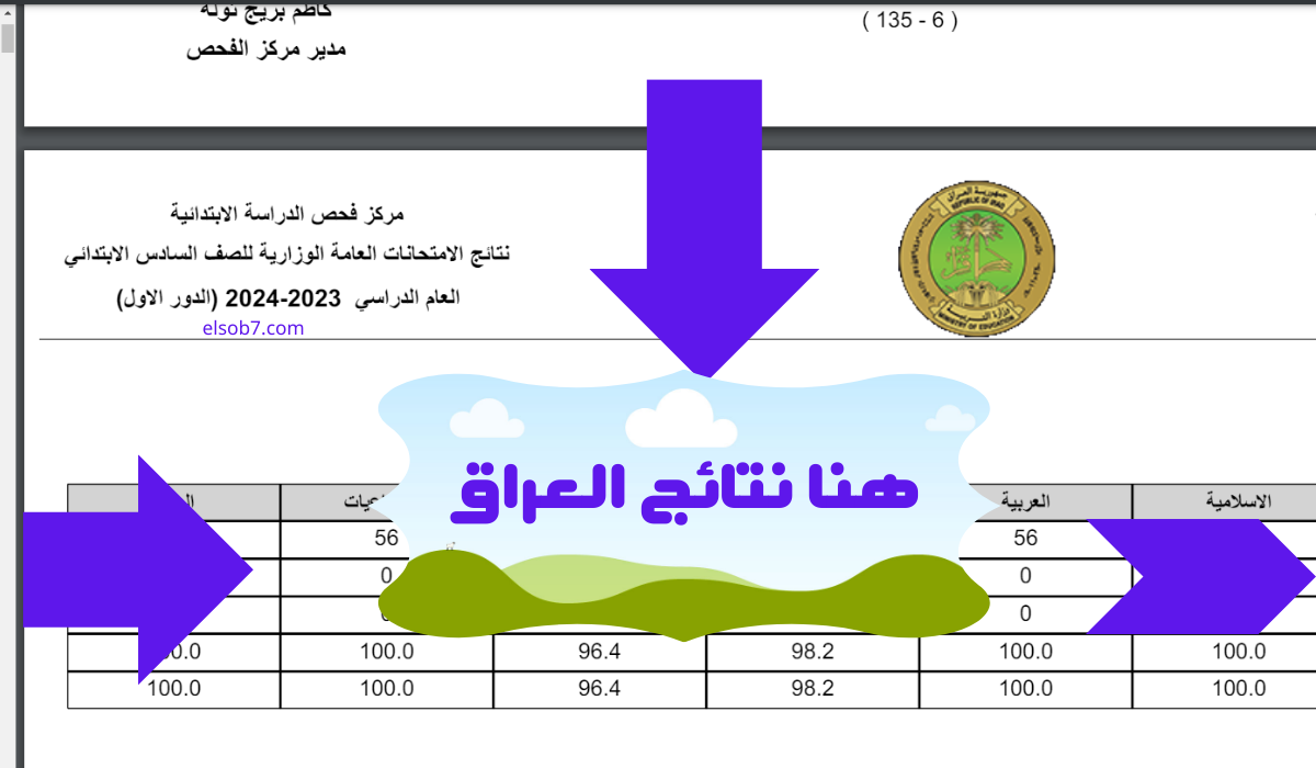 نتائج السادس الابتدائي الرصافة الثانية