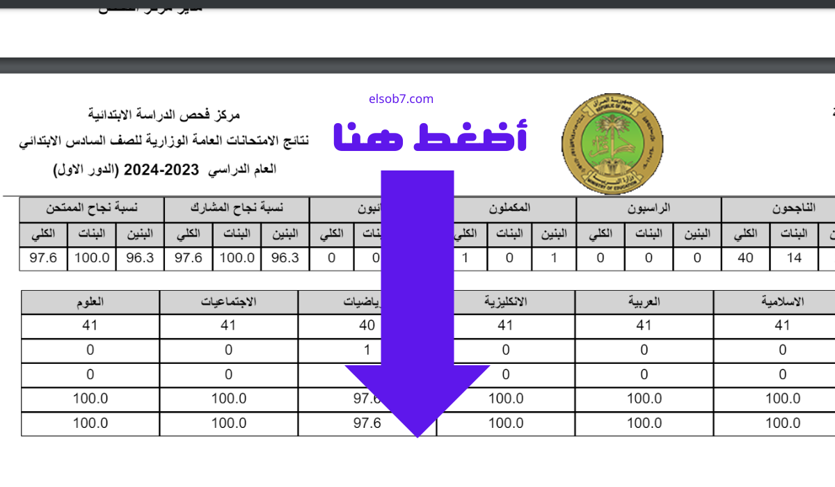 نتائج السادس الابتدائي المثني الدور الاول