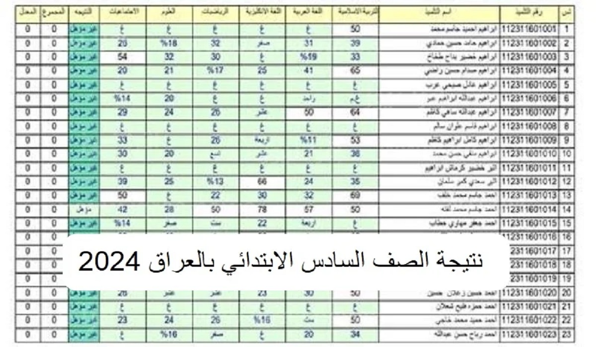 نتائج السادس الابتدائي بالعراق 3
