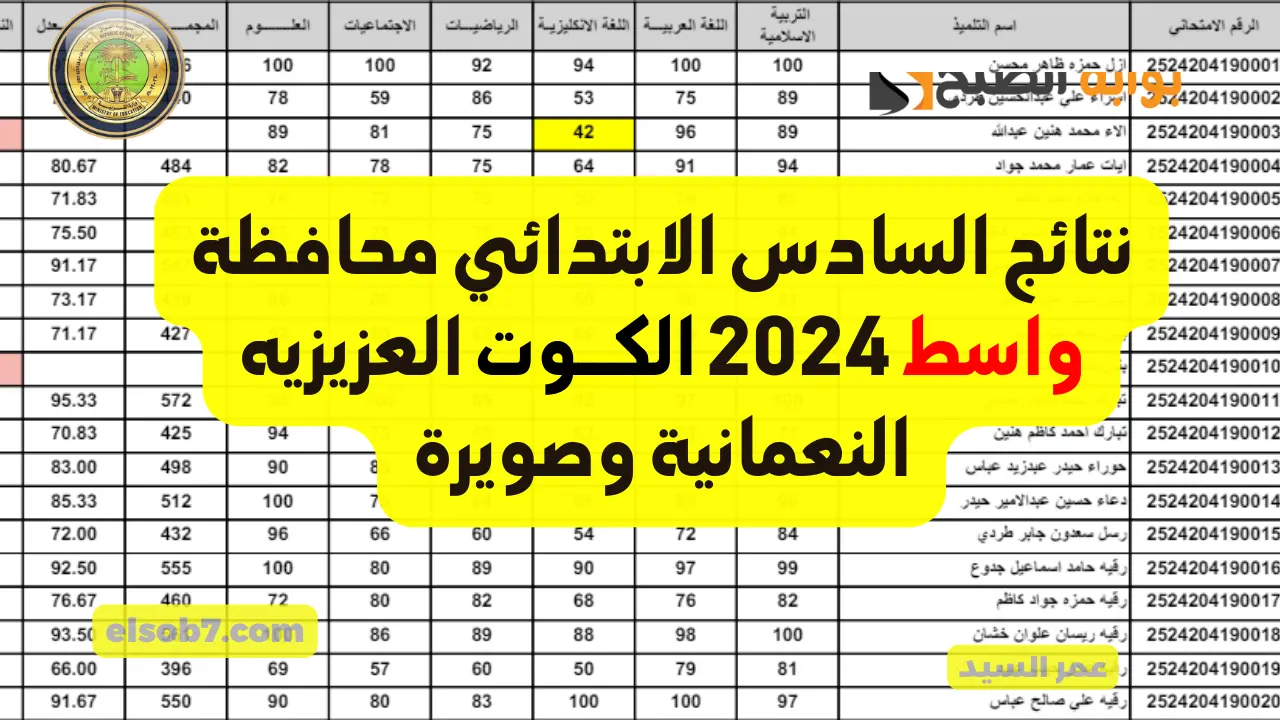 نتائج السادس الابتدائي واسط 2024 موقع نتائجنا