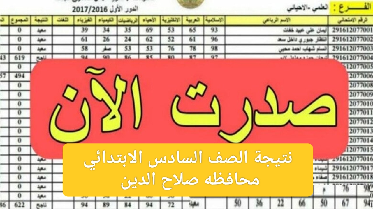 نتائج صلاح الدين السادس الابتدائي 2024