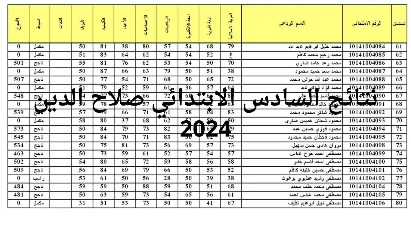 نتيجة السادس الابتدائي