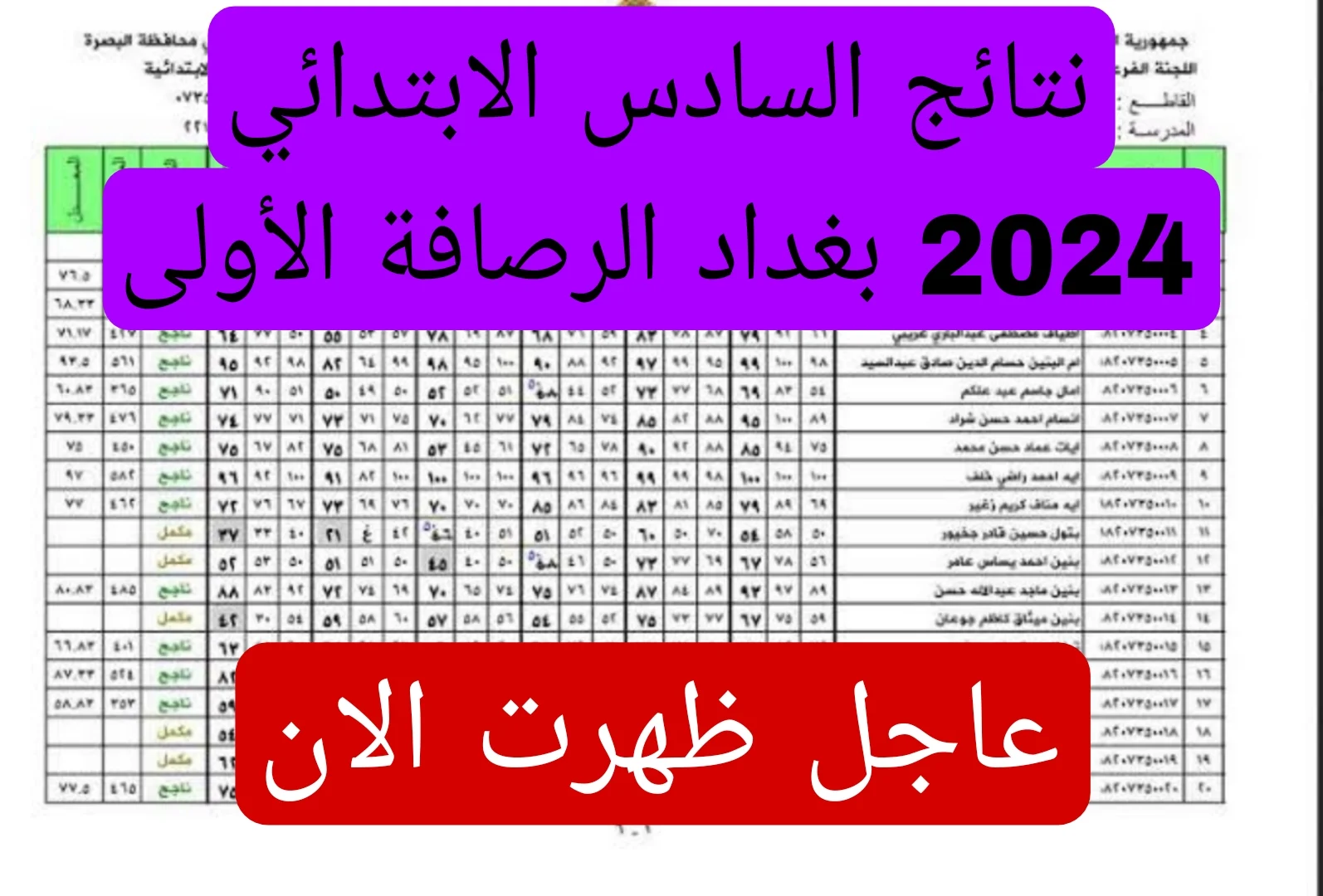 نتيجة الصف السادس العراقي