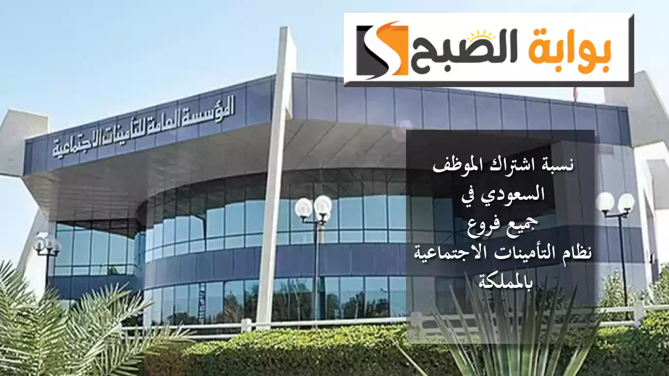 نسبة اشتراك الموظف السعودي في جميع فروع نظام التأمينات الاجتماعية بالمملكة