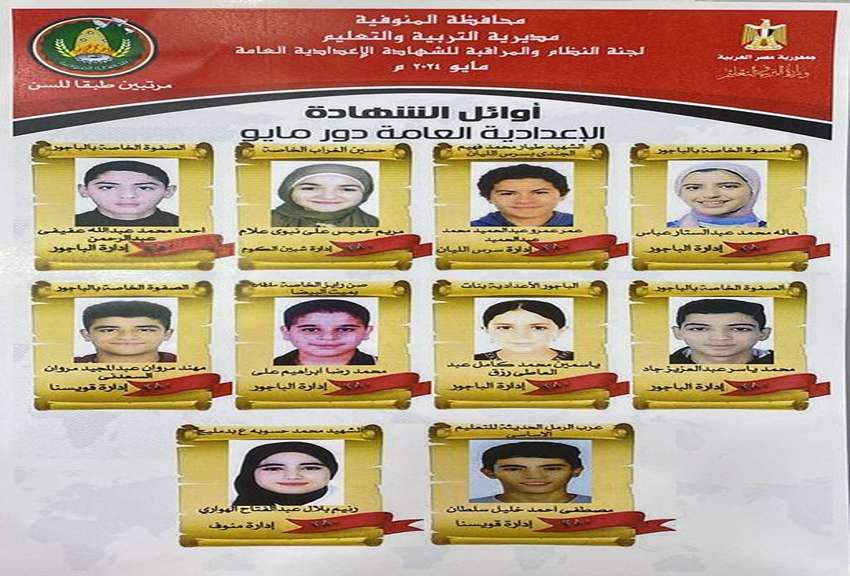 الآن المنوفية تعتمد نتيجة الشهادة الإعدادية بنسبة نجاح 81.5%.. رابط الاستعلام برقم الجلوس
