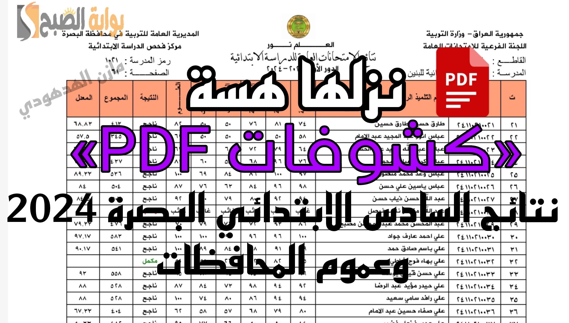 نتائج السادس الابتدائي البصرة