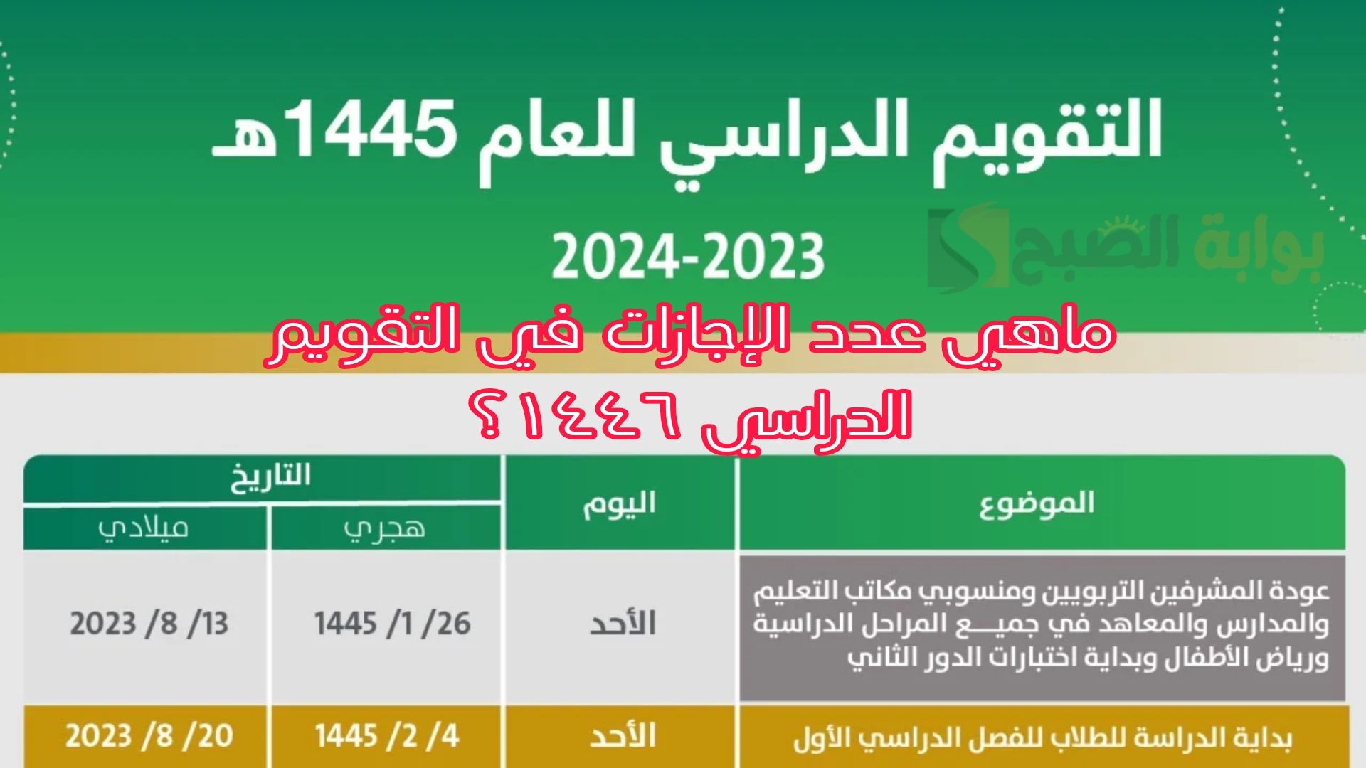 ماهي عدد الإجازات في التقويم الدراسي