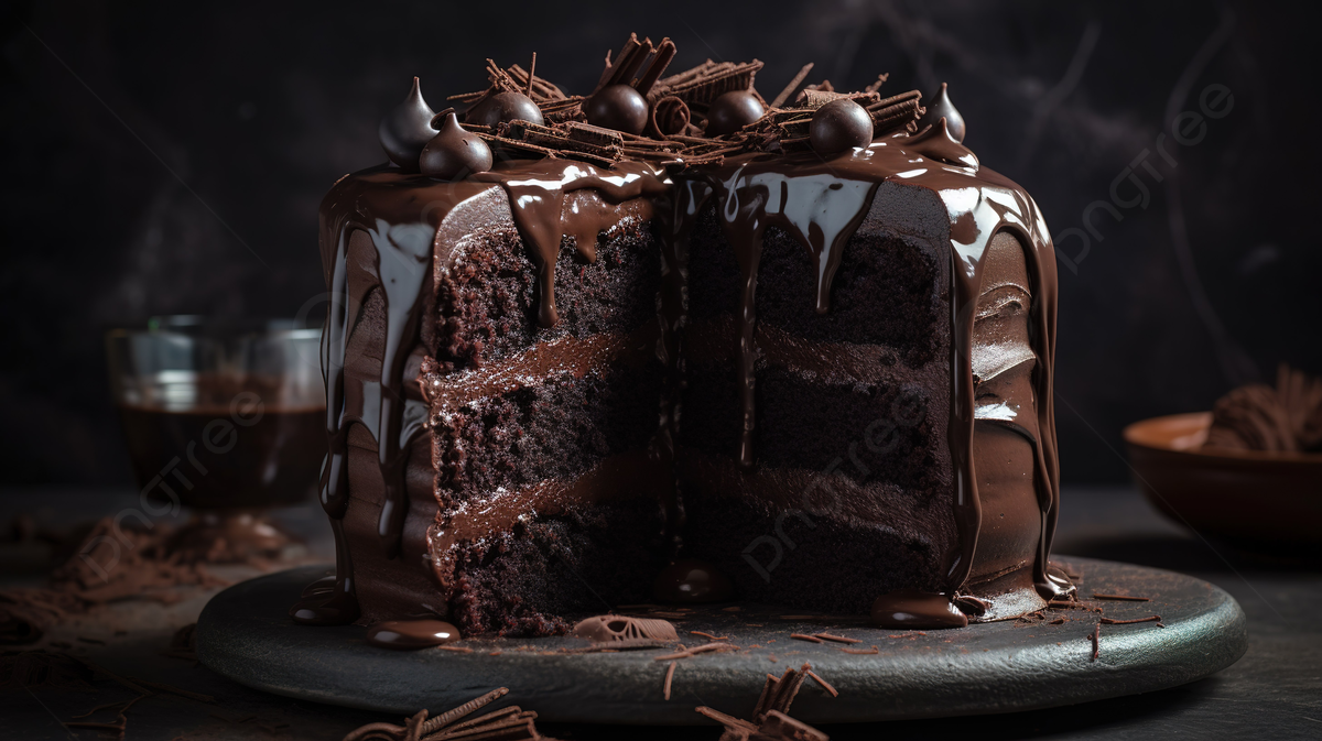 pngtree chocolate cake on black plate with some icing picture image 2634308