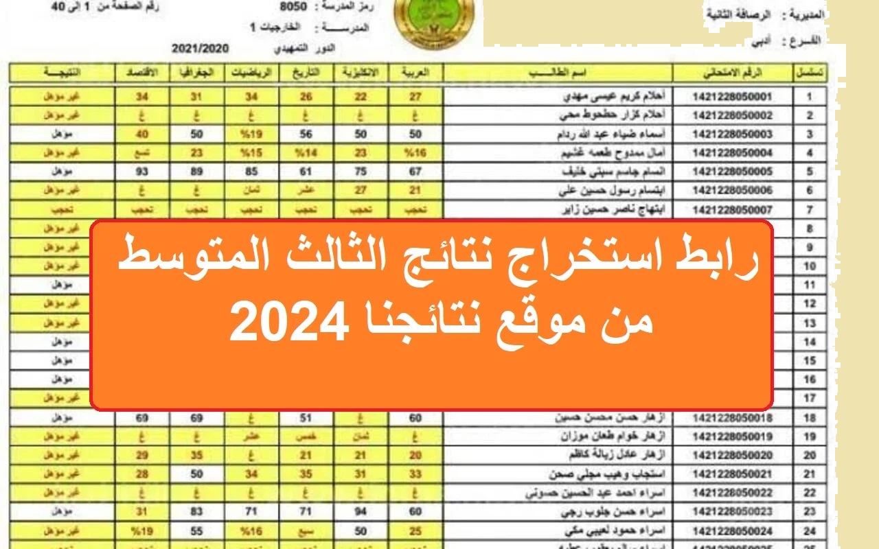 رابط استخراج نتائج الثالث المتوسط من موقع نتائجنا 2024 1