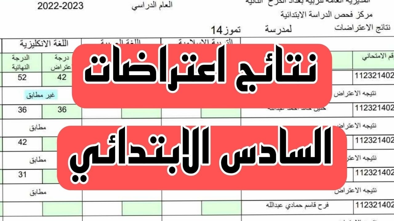 رابط نتائج اعتراضات الصف السادس الابتدائي 2024 الدور الأول