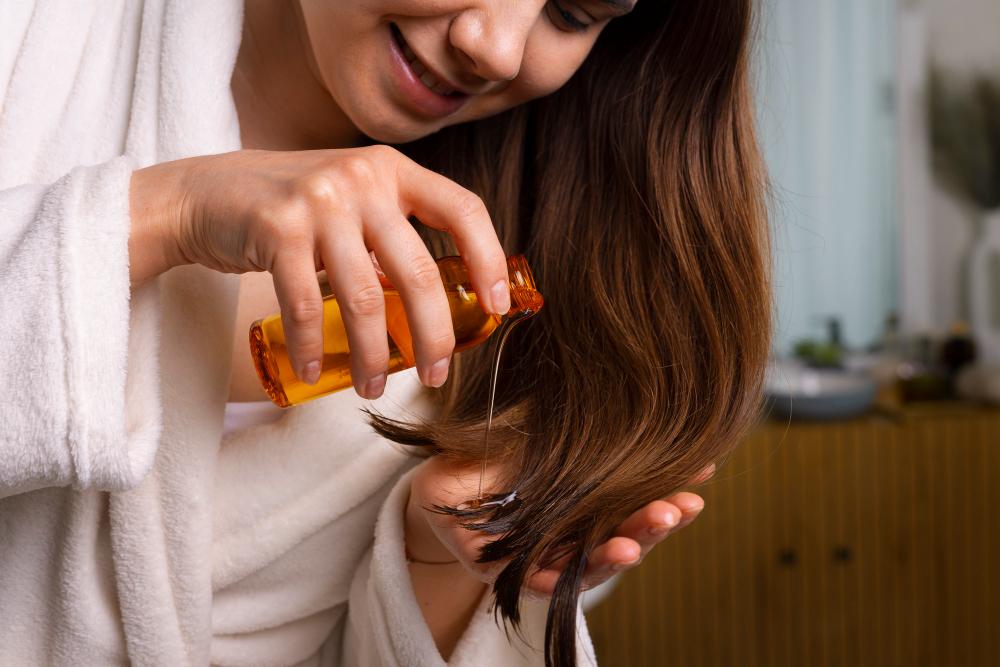 side view woman hair slugging night routine 0