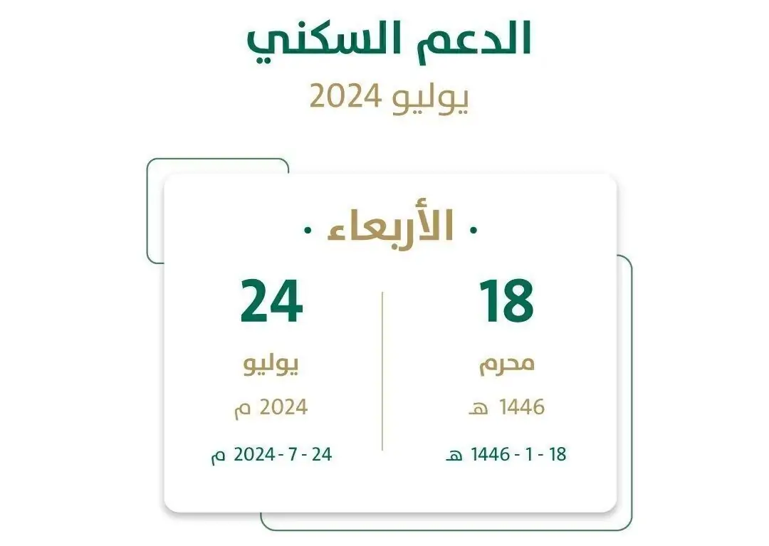 موعد صرف الدعم السكني يوليو 2024