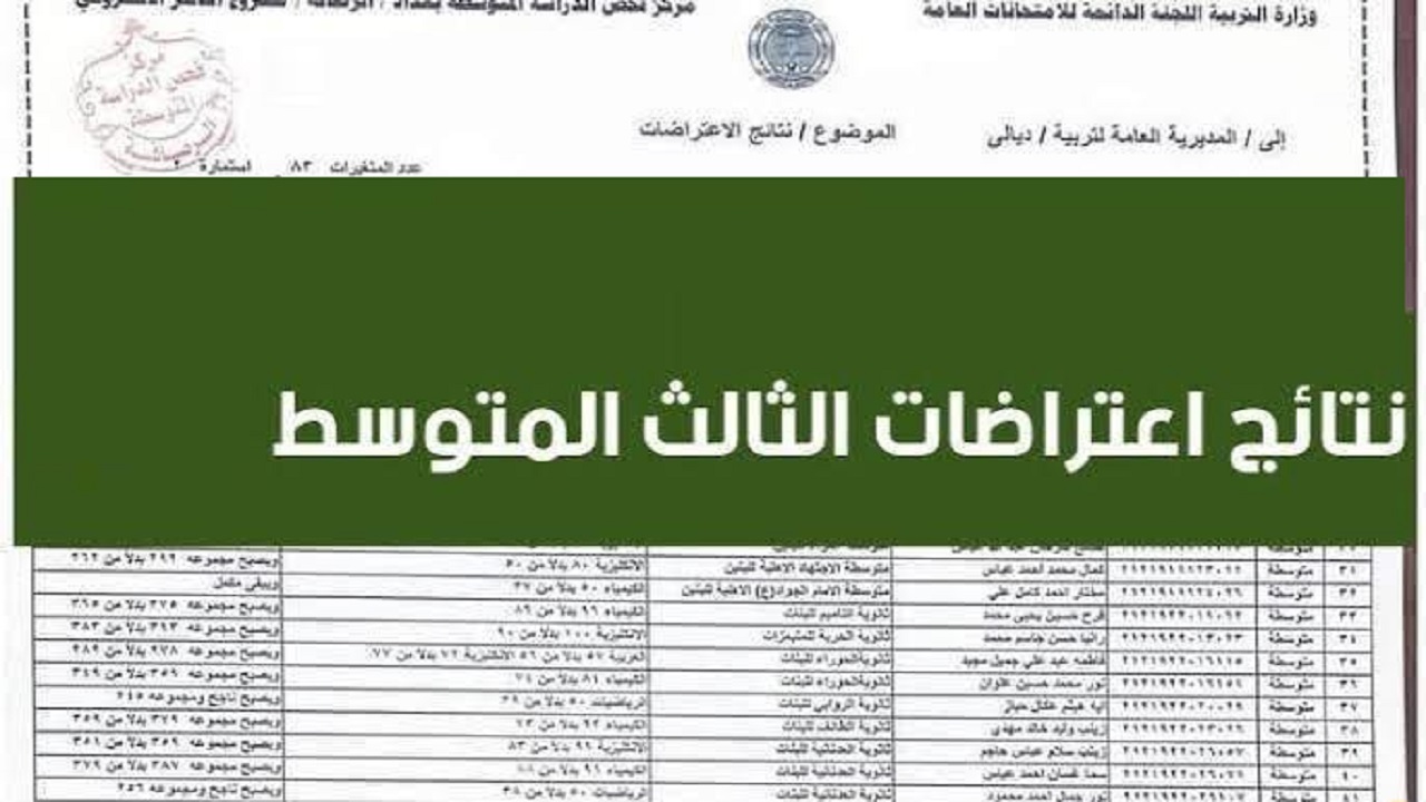 موعد ظهور نتائج اعتراضات الثالث المتوسط العراق 2024 دور اول