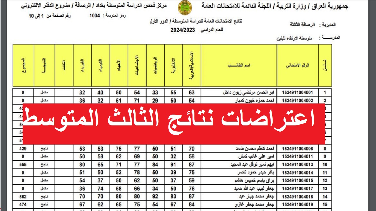التقديم بطلب اعتراض على نتيجة الثالث المتوسط دور اول 2024 في العراق + الخطوات وموعد ظهور نتائج الاعتراضات