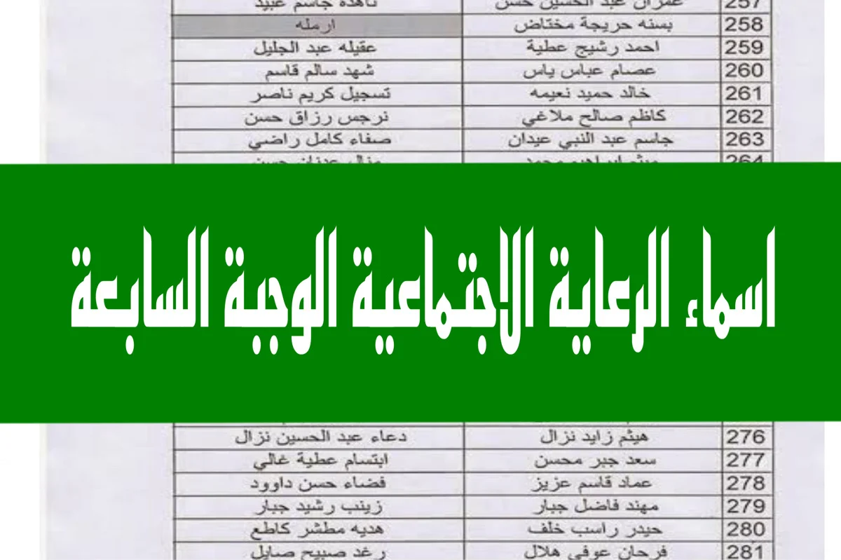 أسماء الرعاية الاجتماعية الوجبة السابعة