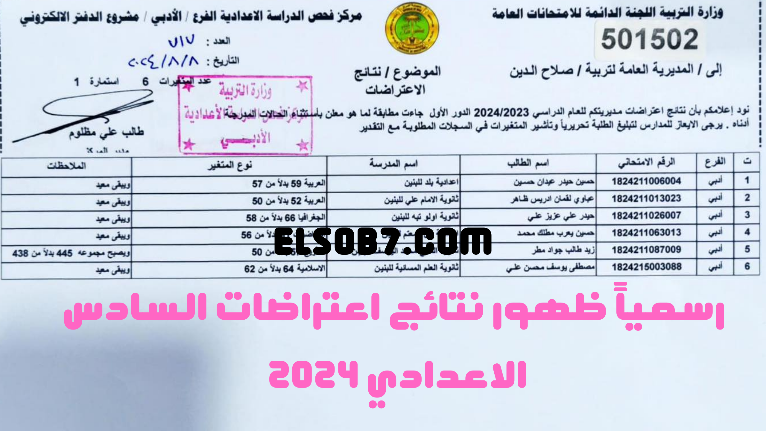 نتائج اعتراضات السادس الاعدادي 2024