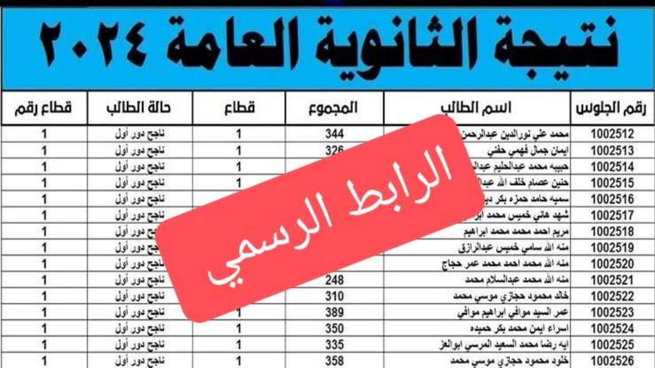 نتيجة الثانوية العامة برقم الجلوس