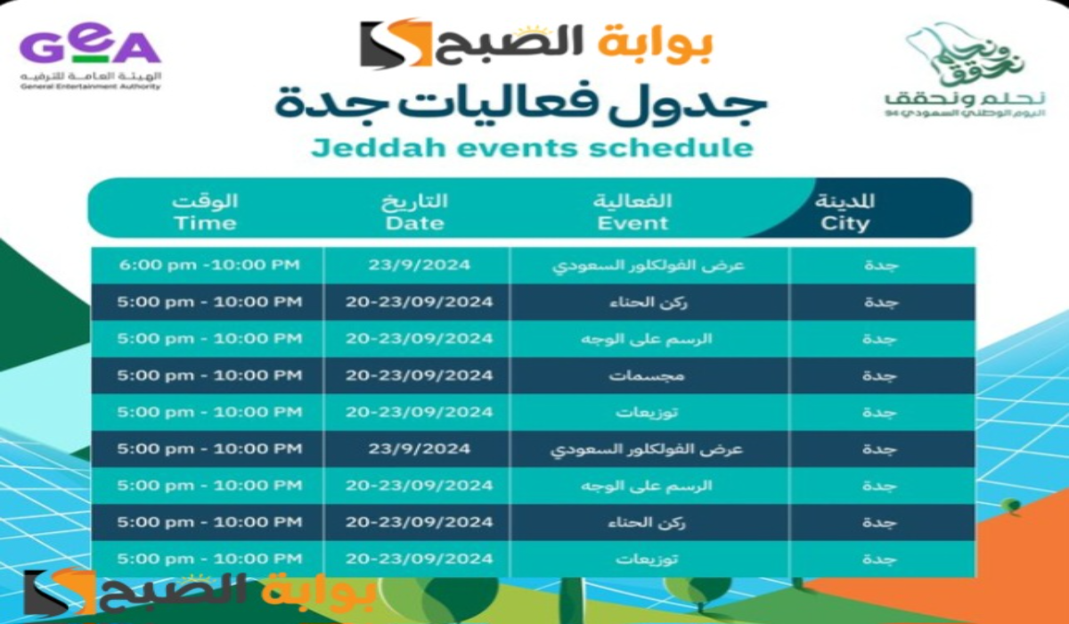 جدول فعاليات جدة اليوم الوطني السعودي 94 